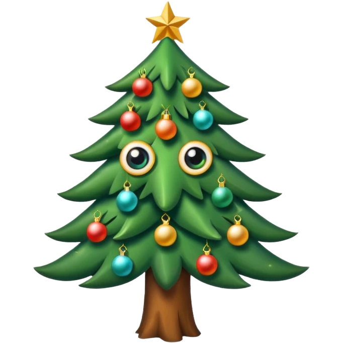 CREA UNA IMAGEN DE UN ARBOL DE NAVIDAD CON OJOS Y BOCA emoji