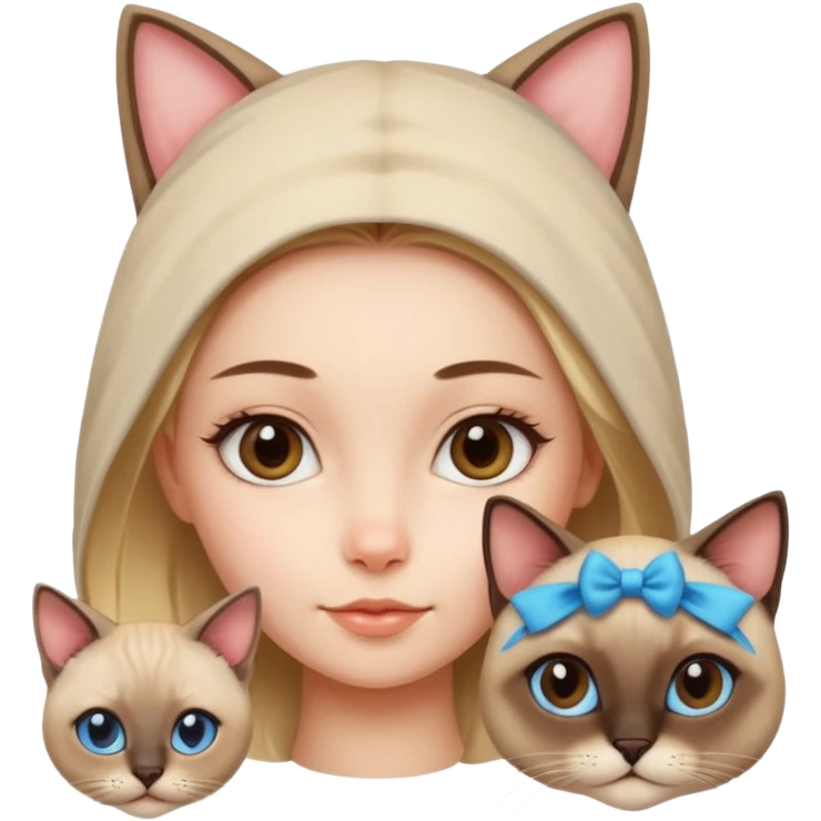 cute girl with a siamese cat on her head emoji