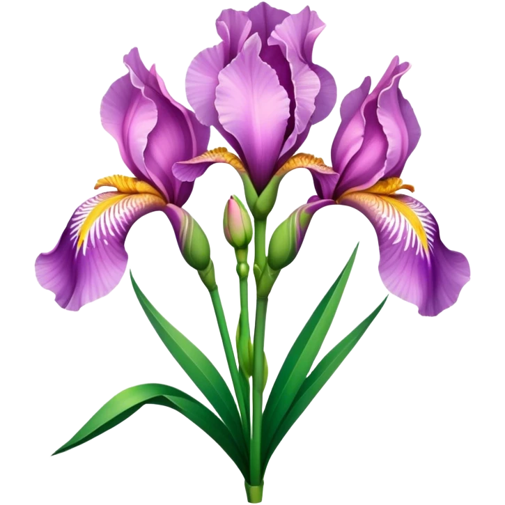 bouquet Pink Iris, luxuriant, leaf, bud emoji