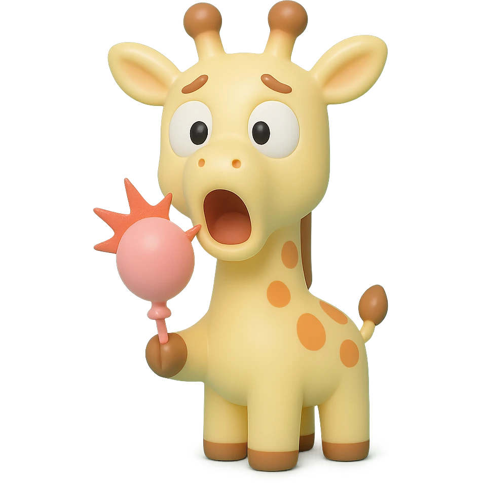 giraffe popping balloon in surprise expression, vinyl figure style emoji