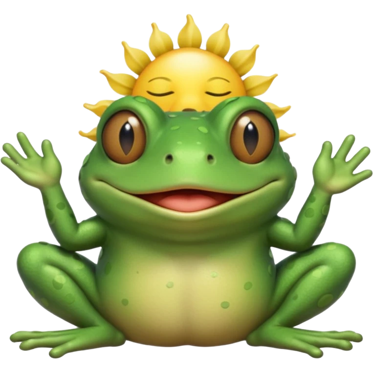 bufo frog holding sun, bufo frog eyes are closed, bufo frog has blond hair emoji
