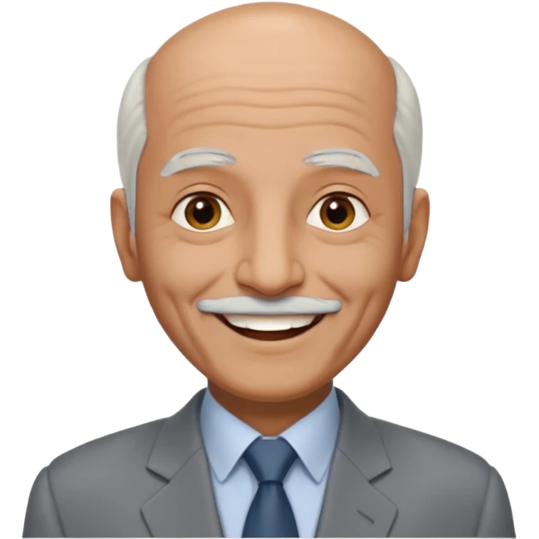 70 yr old man, almost bald, some white hair, pakistani, light grey business suit, big smile, dark skin, no facial hair, less hair
 emoji