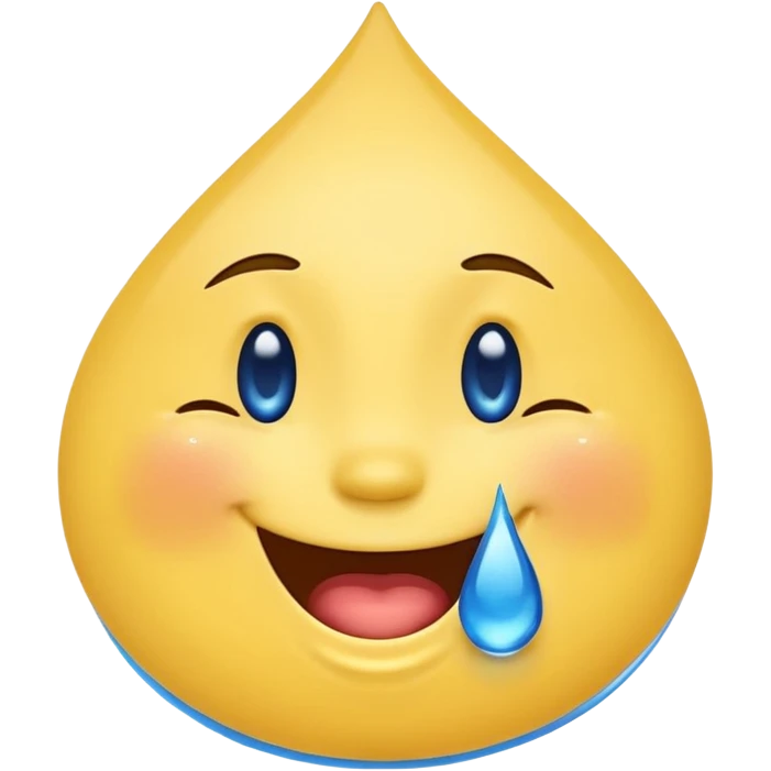 Emoji, yellow round laughing face, blue tears of joy on it. 2 big blue tear drops on each of the 2 cheeks emoji