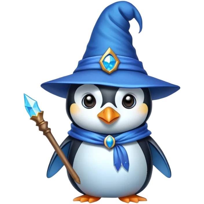 penguin wizard with wand and pointy hat emoji