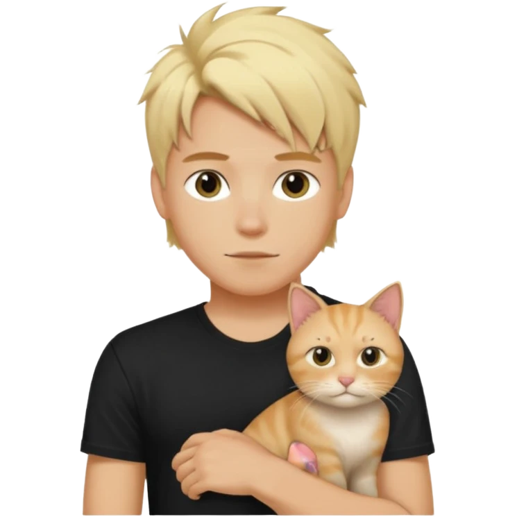 sexy boy with blond kudrnatými hair and black t-shirt with cat  emoji