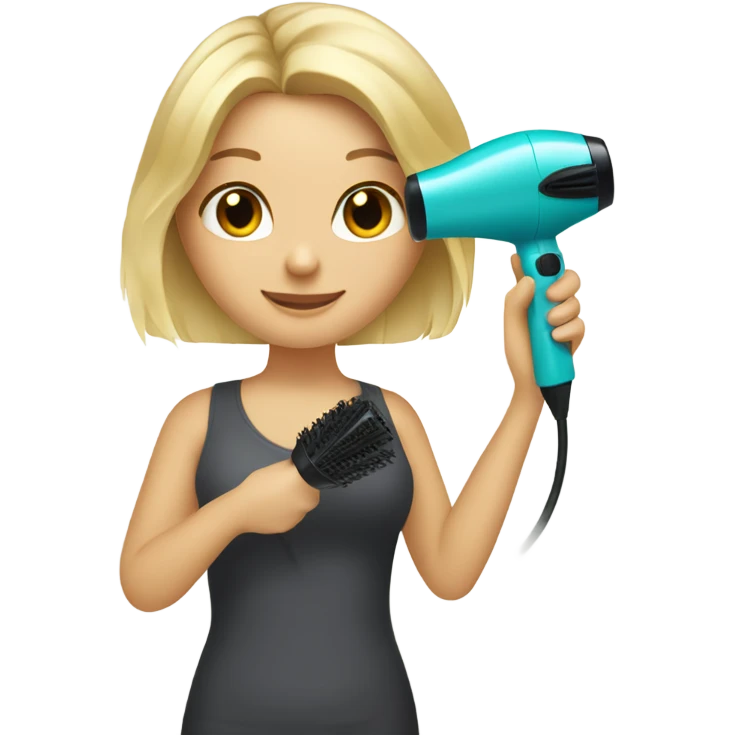 blonde girl holding a hair dryer and brush emoji