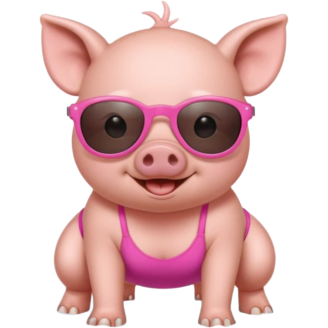 cute pig wearing cool sunglasses and bathing suit on all fours emoji