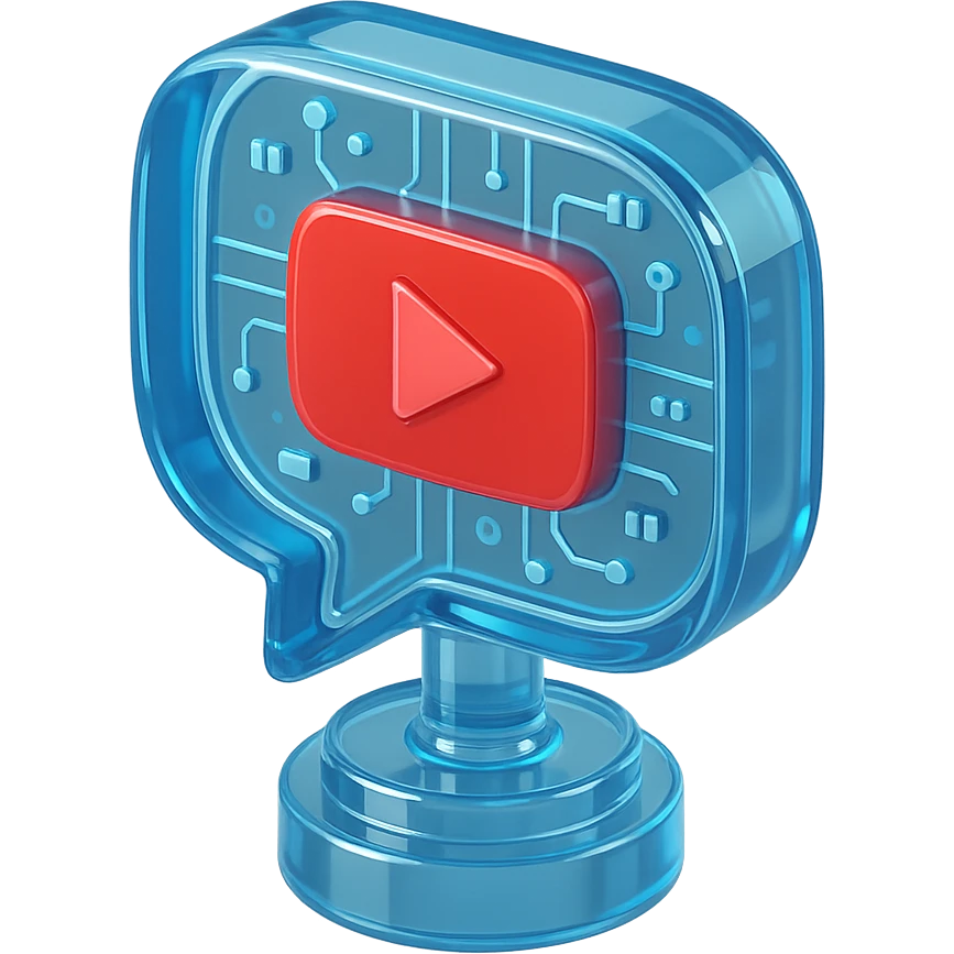 speech bubble with a red YouTube play button, like a trophy, glossy circuit style emoji