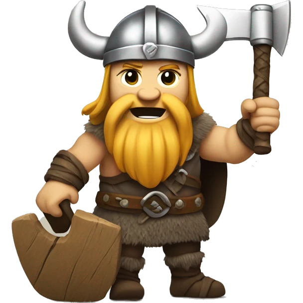 A viking with axe in hand and rock on symbol in other emoji
