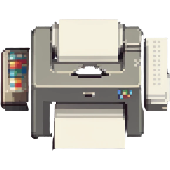 printer with a stack of paper beside it, retro look emoji