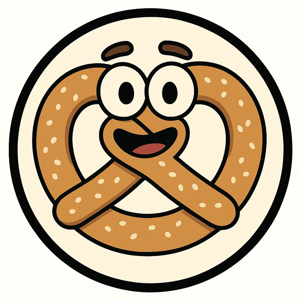 little alchemy style icon
subject: pretzel
border: medium-black
shape: round, circular
background: white
style: full color fill with medium black outlining emoji