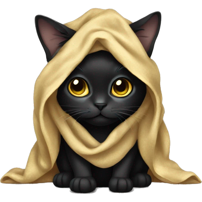 black cat with gold eyes wrapped in blanket emoji