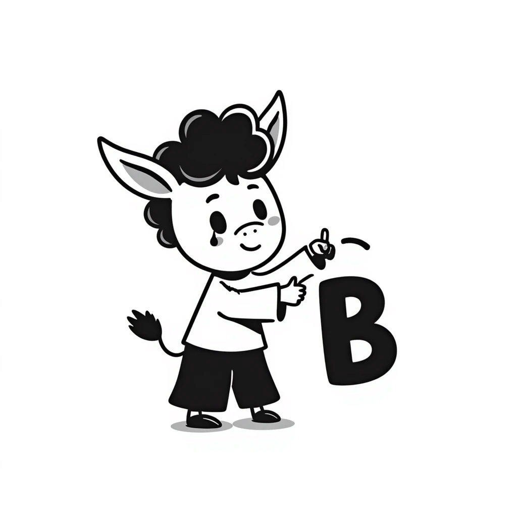 cute baby donkey in emo style holding a letter B emoji