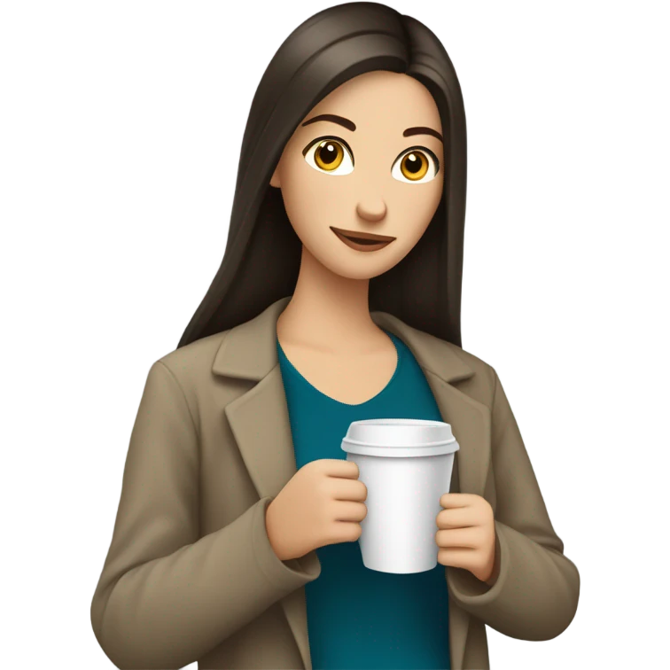 Pretty Pale brunette straight hair drinking coffee emoji
