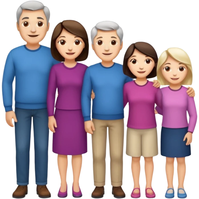 Boy, middle age, old age, old age women, middle age, girl. Standing side by side. emoji