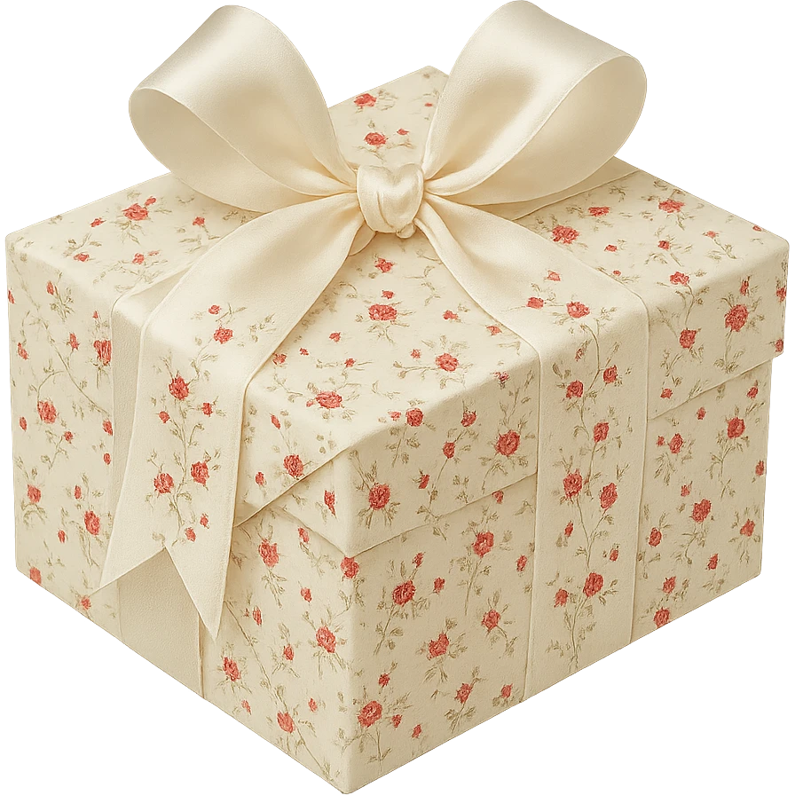 Elegant Rococo pale white red ditsy floral gift box  , remove background emoji