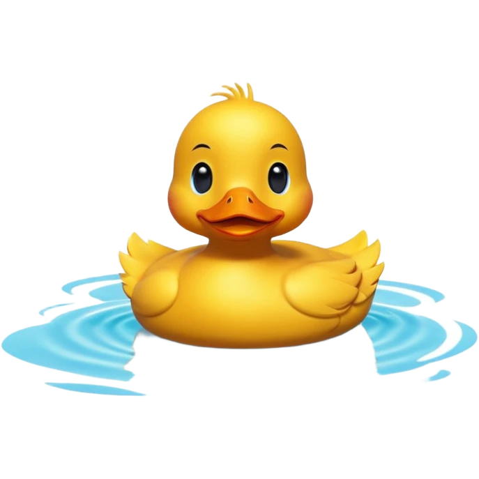 A 3D cartoon duck floating on a calm pond, soft ripples, rounded features, vibrant colors, cute and happy face, Memoji-style lighting. emoji