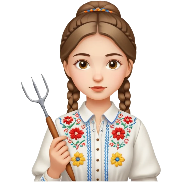 Ukrainian young girl in white embroidered traditional shirt holding needlework tools emoji