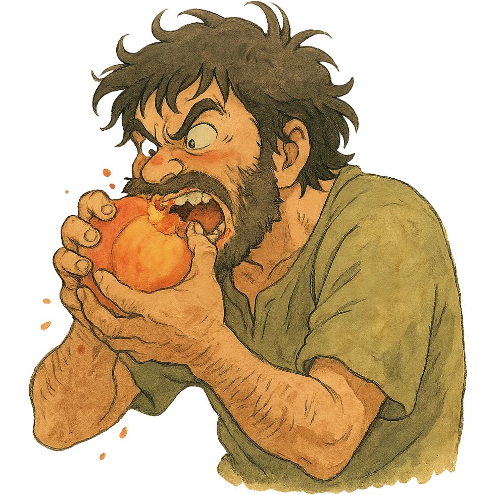 a man ferally eating a peach emoji
