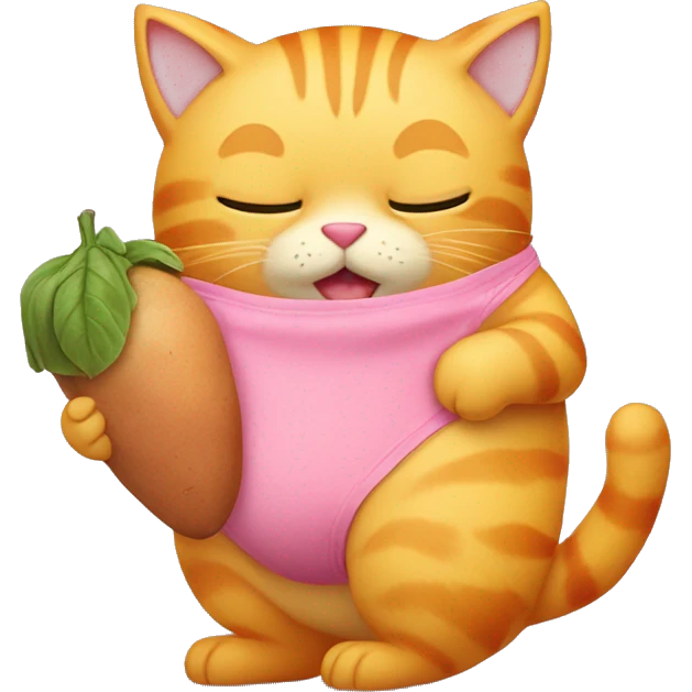 Yellow cat wearing pink panty holding sweet potato  emoji