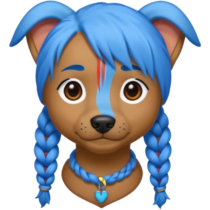 blue haired dog with braids emoji