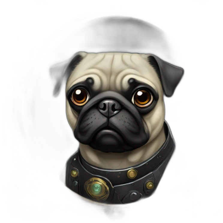 A cyberpunk black pug in Art Nouveau style during 1910 emoji