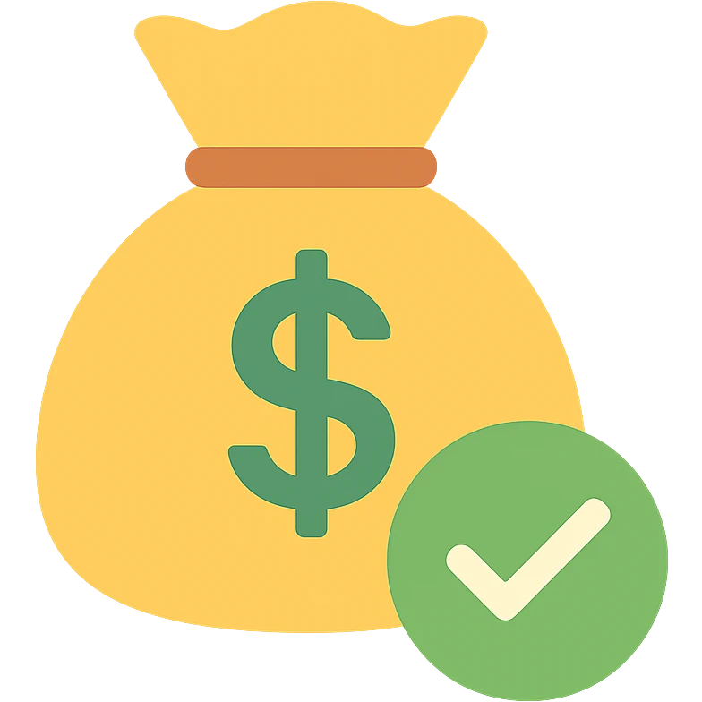 money bag with a green check mark in front of it emoji