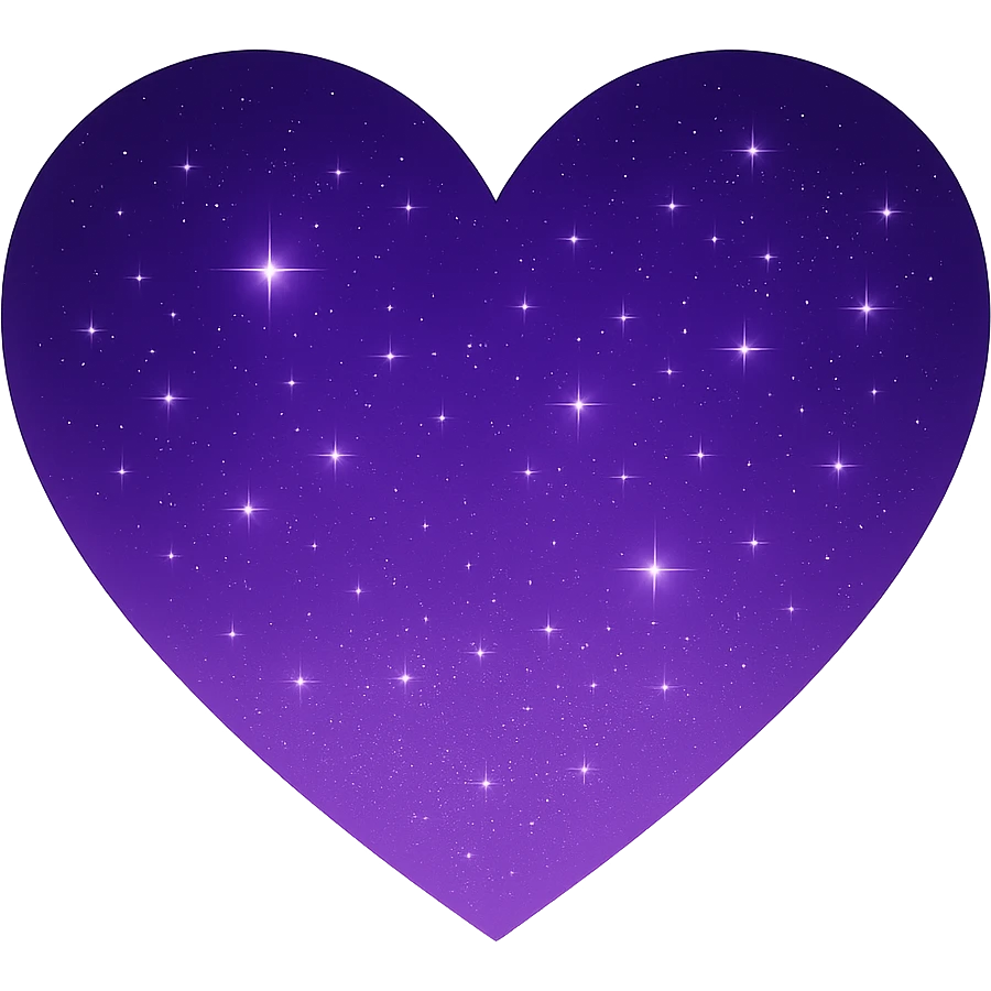 Modify the heart with a night sky gradient to a purple night theme with a purple gradient, more stars, and a soft glow. Remove the background entirely. emoji