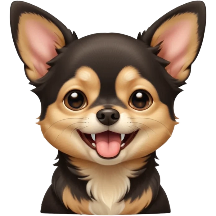 A high-resolution digital illustration of a cute black and tan chihuahua yawning. portrait in a clean, semi-realistic style emoji