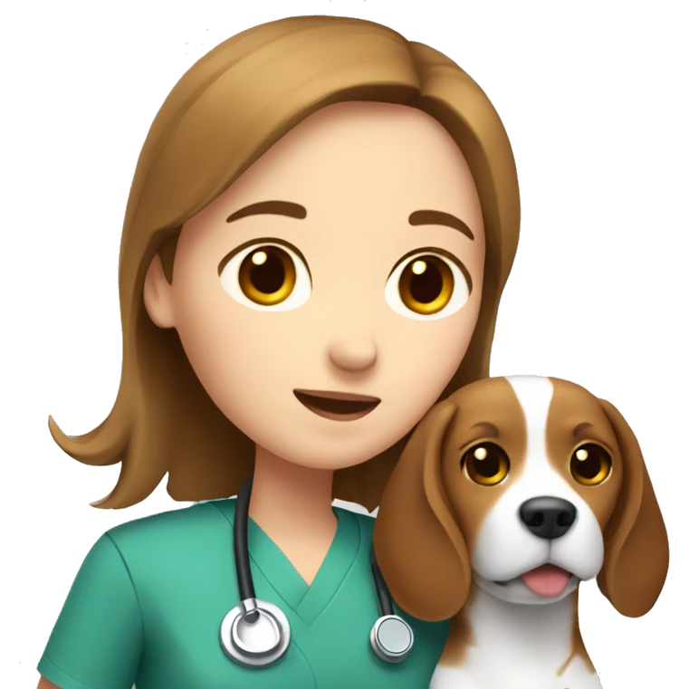 Beagle cuddles doctor girl with brown hair emoji