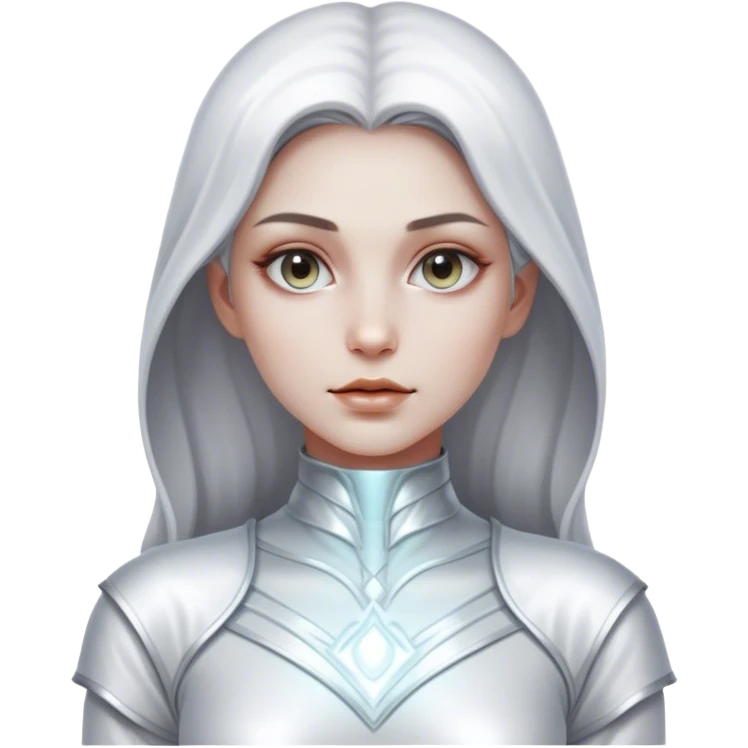 Cinematic, Ultra realistic 32k HD, hauntingly beautiful woman, Balanced features, highly detailed, glowing with silver light, high shine, remembrance, a painting of white silver, fanciful, enchanting, ghostly. The image is so lifelike it feels as though it could leap off the canvas at any moment emoji