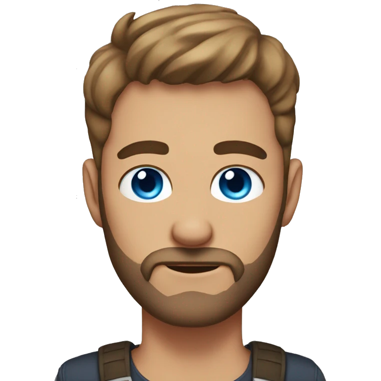 shaved man with big blue eyes with a beard, with cat ears emoji