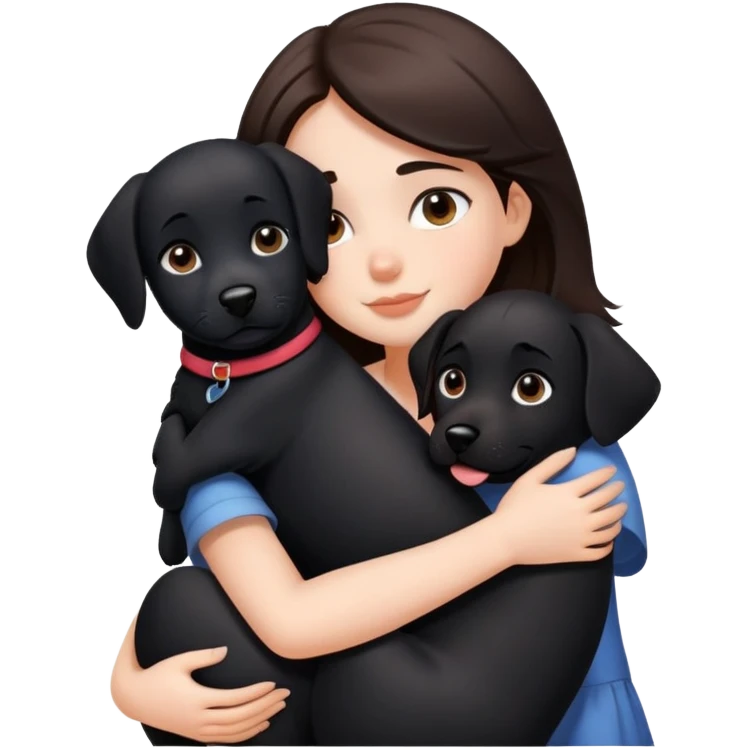 Brunette girl hugging black dog emoji