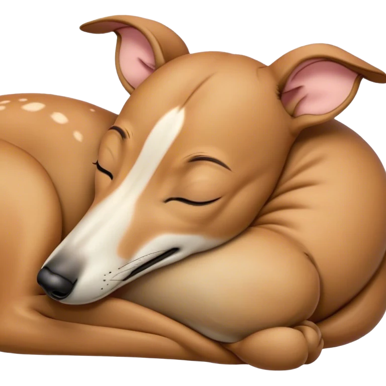 Meme-Worthy Cute Sleeping Fawn Greyhound Portrait Emoji, Head resting peacefully with a contented smile, showcasing a slender build and a luxuriously smooth fawn Fur, eyes shut in a serene nap, Simplified yet hilariously adorable features, highly detailed, glowing with a soft, drowsy light, high shine, relaxed and utterly lovable, stylized with an air of playful laziness, bright and heartwarming, soft glowing outline, capturing the essence of a comically sleepy racer, so meme-worthy it feels like it could instantly become the next viral sensation of adorable slumber! emoji