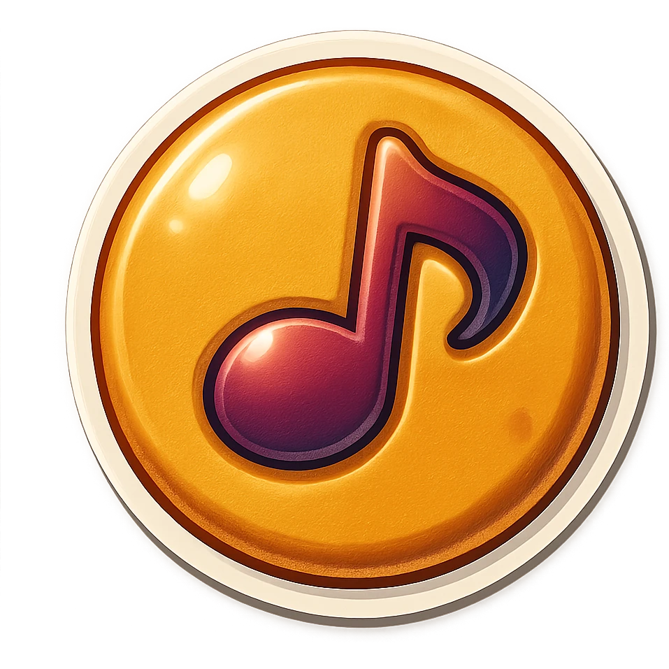 retro sticker style icon of a dalgona candy with a playful and bold musical note pressed in the center emoji