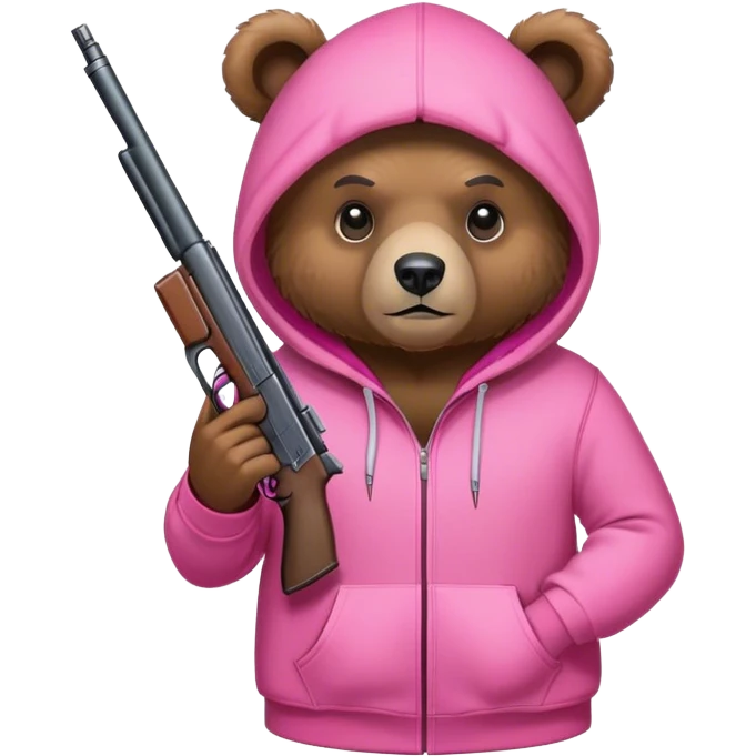 Bear in pink hoodie holding a gun  emoji