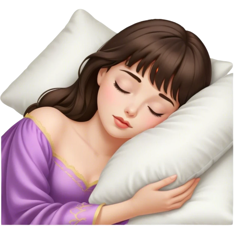 sleeping beauty brunette bangs white girl with a silk pillow emoji