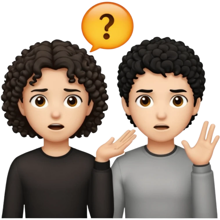 Un garçon cheveux boucle et yeux marron clair et une fille cheveux noir côte à côte se disputant emoji