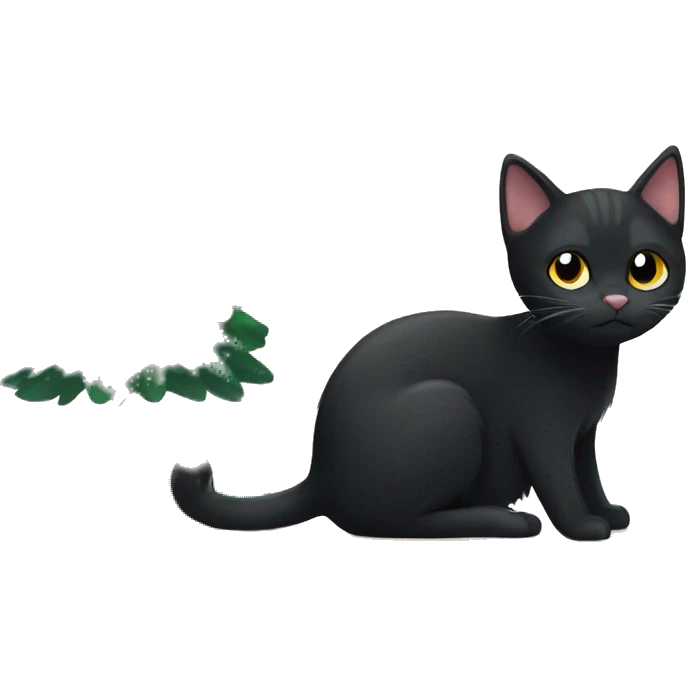 black cat and another black cat with a bit of white spots under a christmas tree emoji