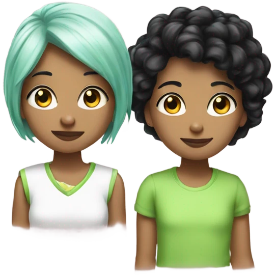 BFFs one with black hair one with lime green hair  emoji