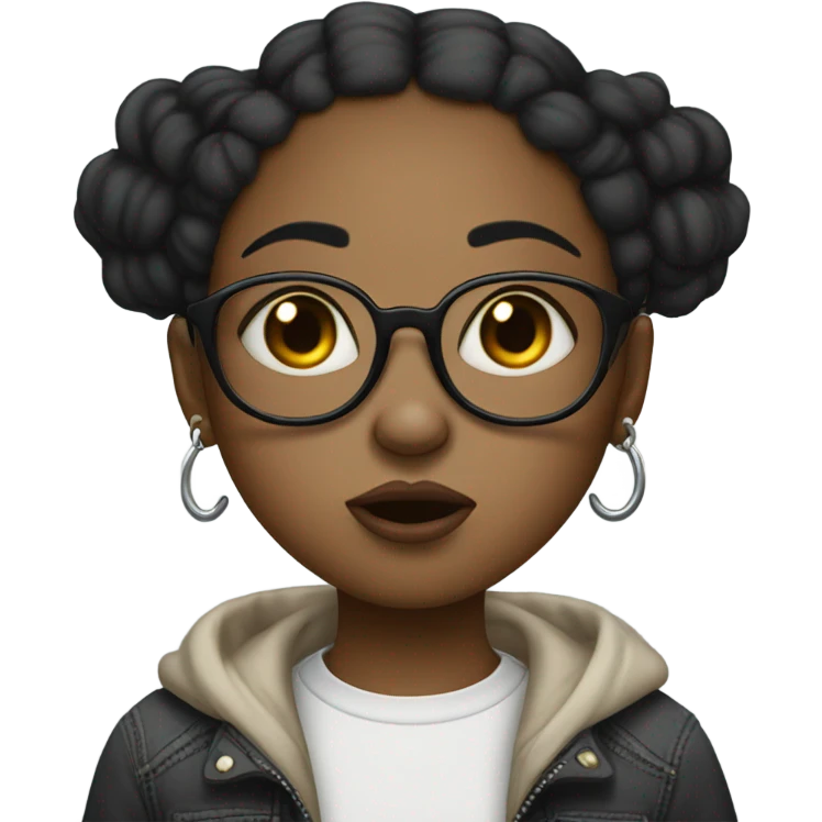 sad black light skin girl with glasses with her tongue out with 2 nose piercings  emoji