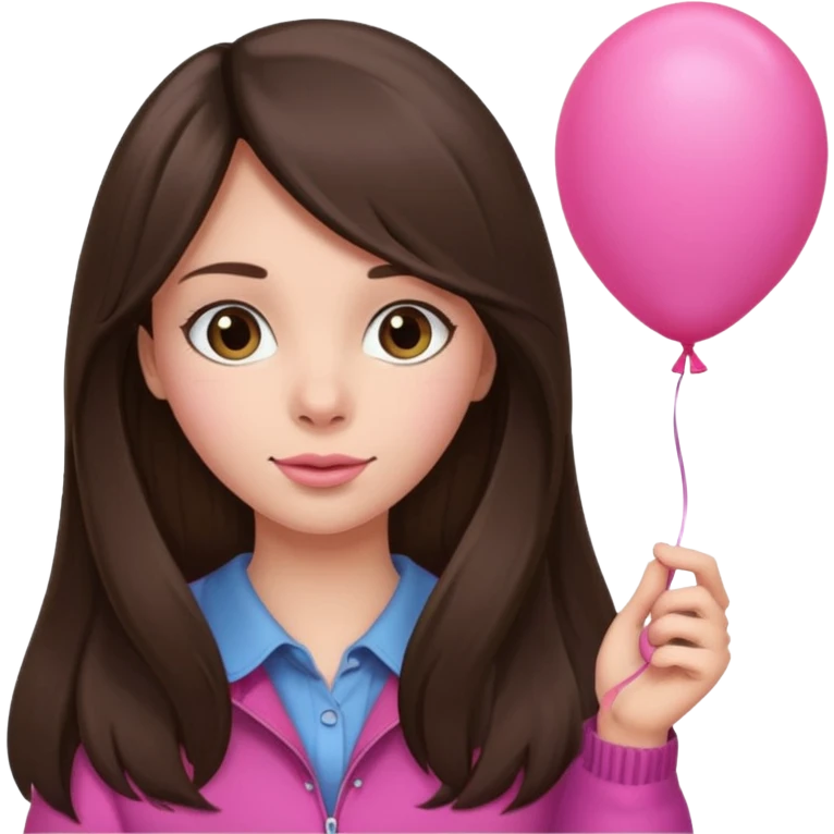 brunette long hair girl with pink baloon emoji