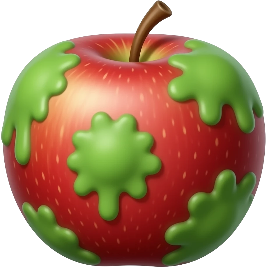 moldy rotten apple. molds should be green and cartoonish. no face emoji