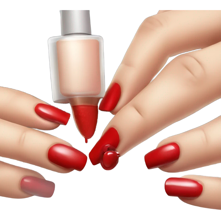Nails getting painted red with red lacqer at the bottom emoji