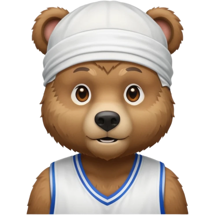 cute Russian grizzly bear wearing a white durag and a basketball jersey emoji