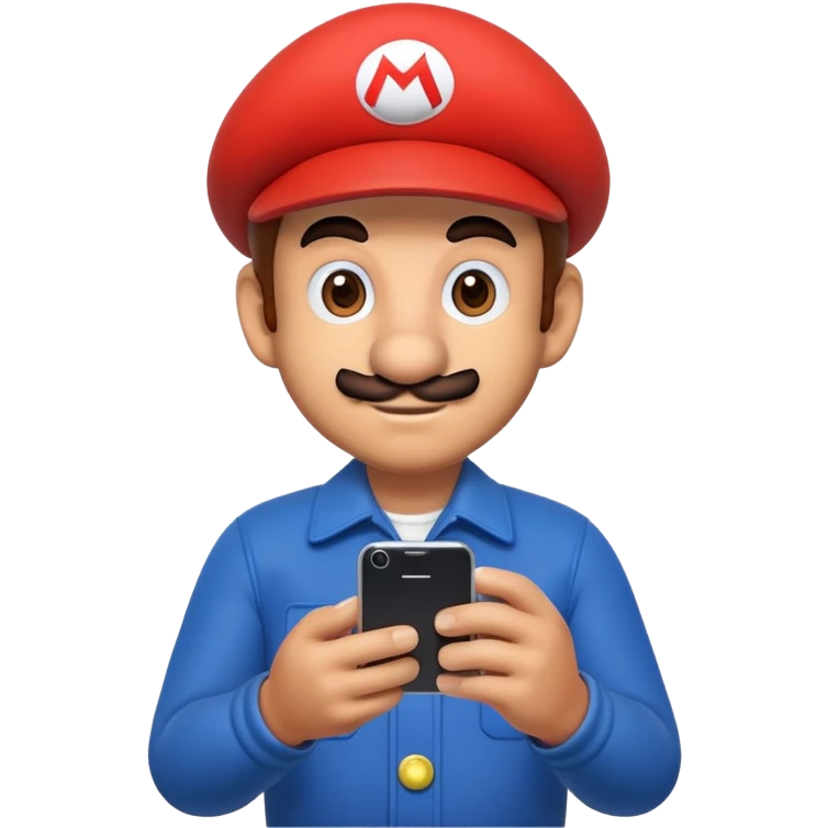 Mario character holding a smartphone emoji