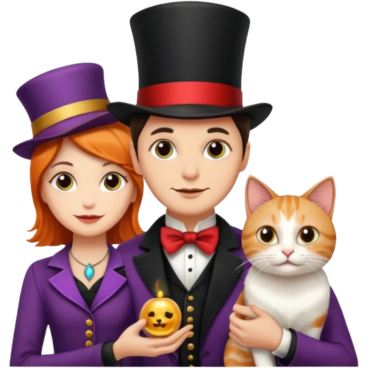 magician couple and their pet cat emoji