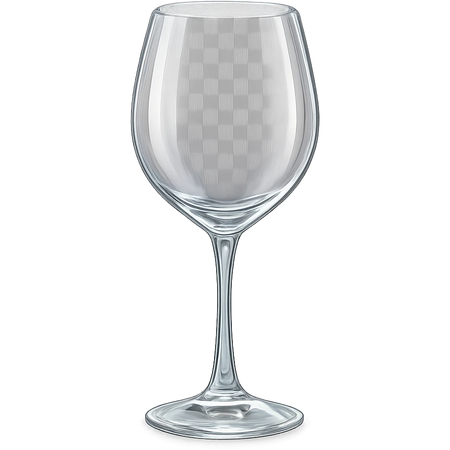 Create a simple and luxurious wine glass icon with a real glass feel, transparent background. The style should convey elegance and realism, focusing on the delicate and clear glass texture, inspired by the referenced wine glass images. emoji