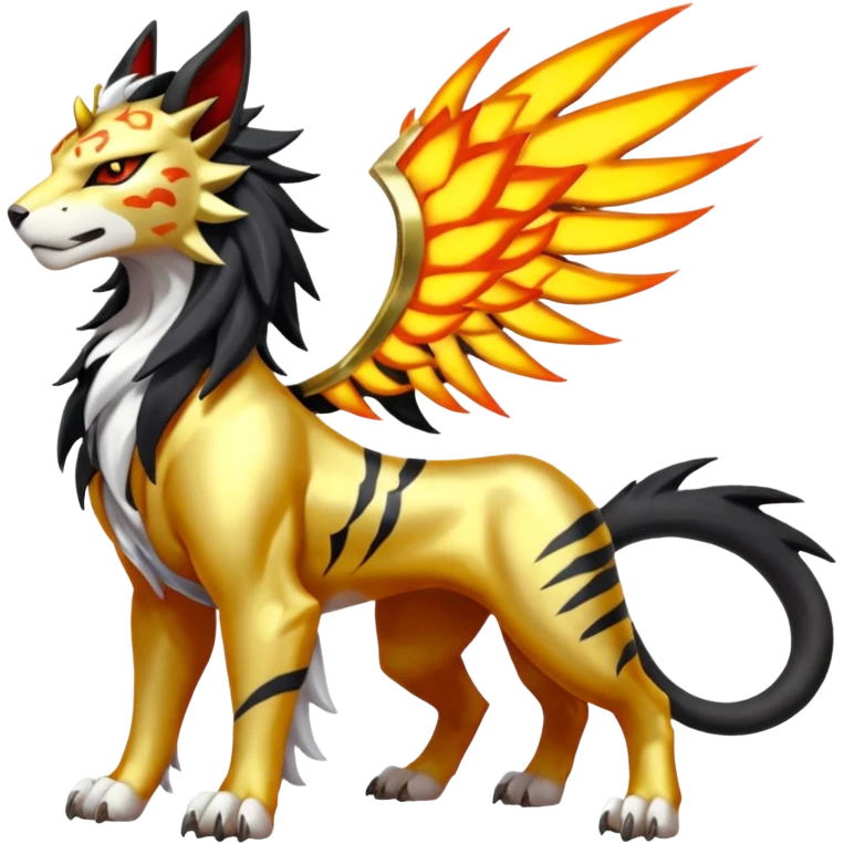 Shiny Glowing Legendary Epic Solgaleo-Pyroar-Torracat-Luxray-Tigress-Houndoom-Liger-Hybrid-Fakemon-hybrid-Creature (full body) emoji