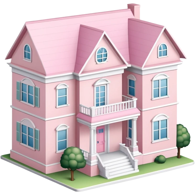 Light pink sorority house mansion, southern, isometric dollhouse-style, realistic emoji